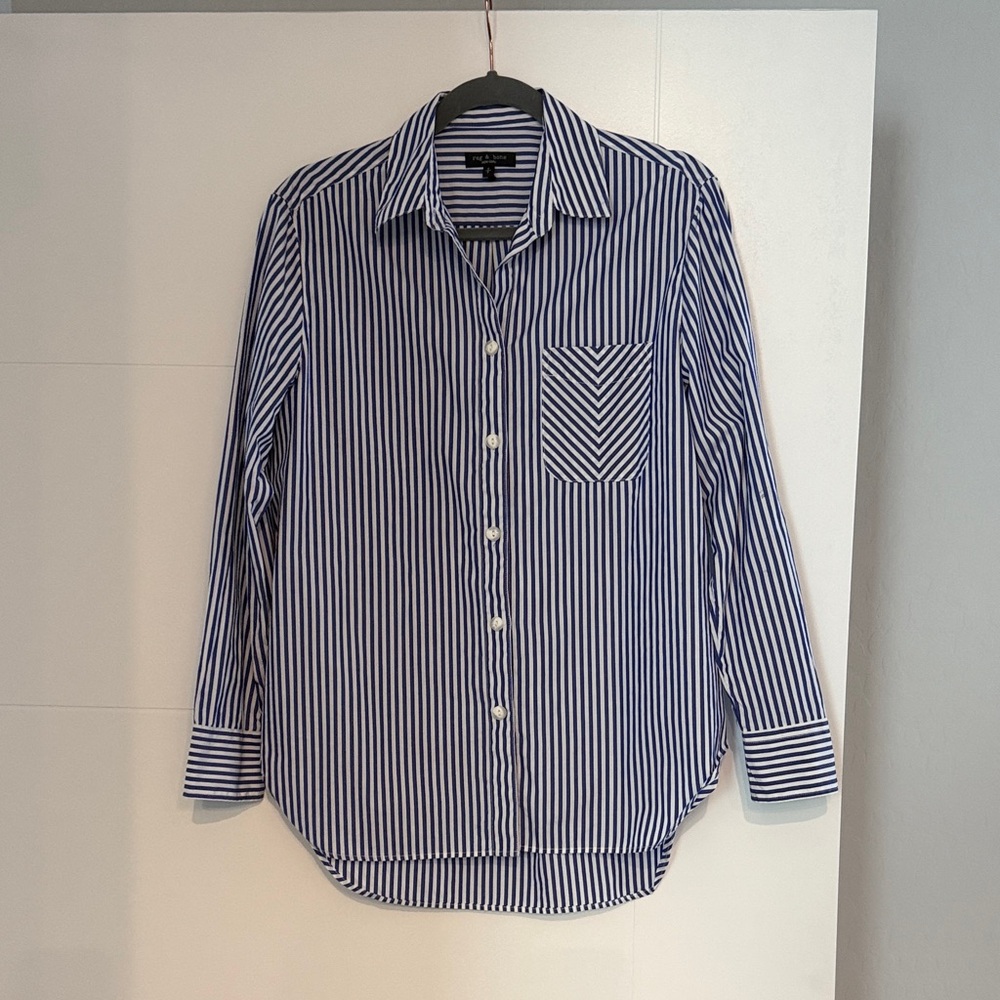 rag & bone Blue and White Striped Button-Down Shirt
